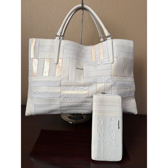 Coach Handbags - Coach Patchwork Leather Business Carryall + Matching Wallet 30476 White Snakeski